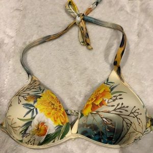 Stunning Asian Floral Shirred Bikini Bra Top String Halter by Corpus Pad…
